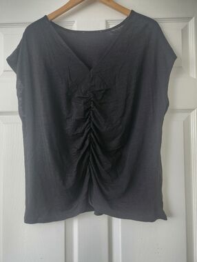 Women's Black Ruched V-Neck Top - Women's 1X